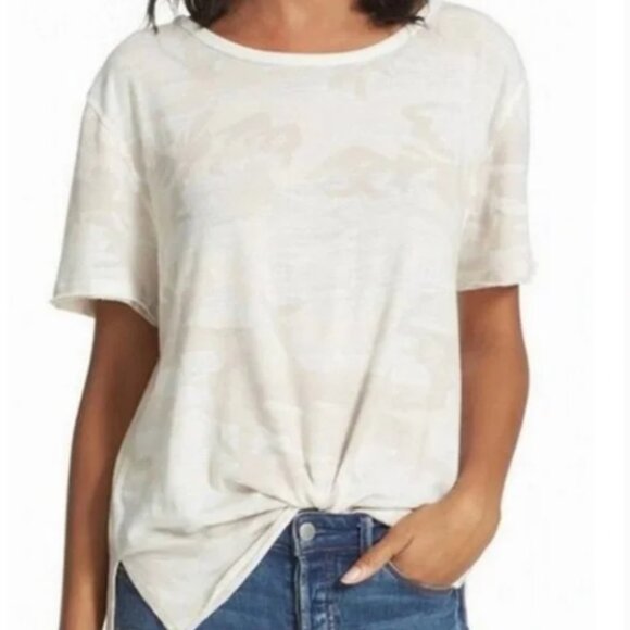 Free People We The Free Clare White Camo Burnout Tee Size S - Picture 1 of 6